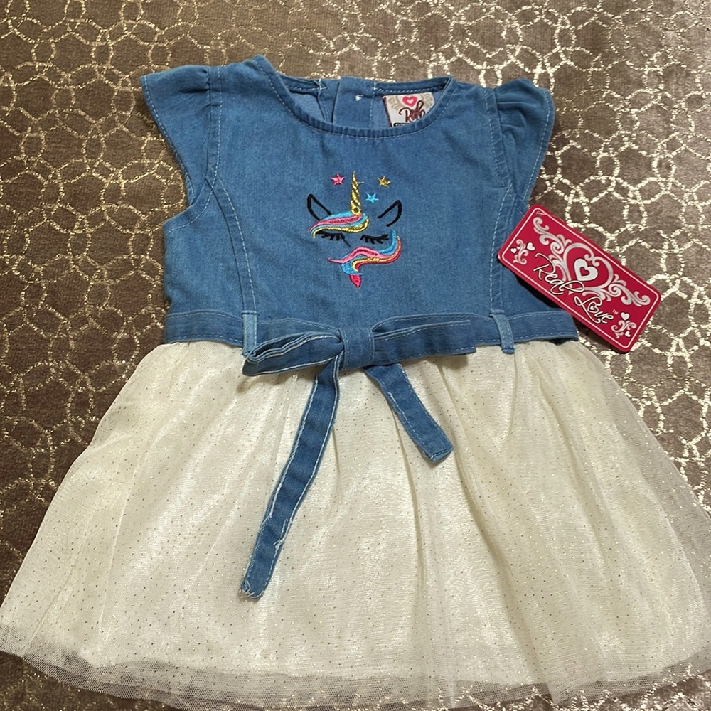 Girl’s dress. Size 2T. Really nice jeans top with glittering chiffon skirt.